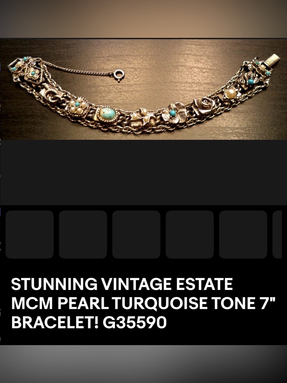 Vintage Multi-Chain Turquoise Pearl Tone Women's Bracelet